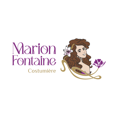 Logo de Marion Fontaine, costumière, avec un profil féminin et des éléments floraux.