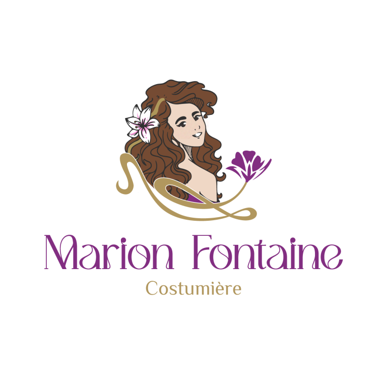 Logo de Marion Fontaine, mettant en avant une femme au cheveux bouclés et des fleurs.
