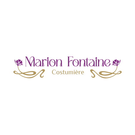 Logo de Marion Fontaine, costumière, avec des fleurs et des éléments décoratifs.